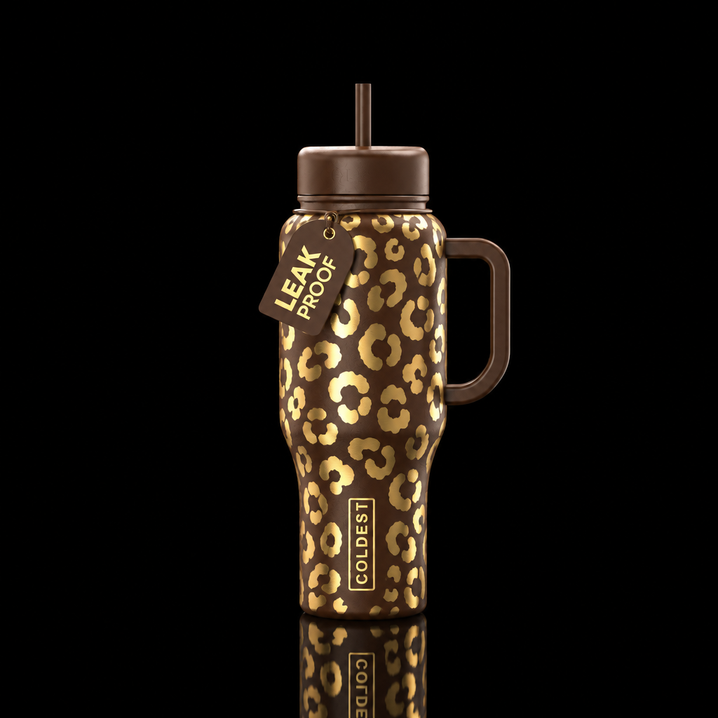 Gold leopard water bottle design