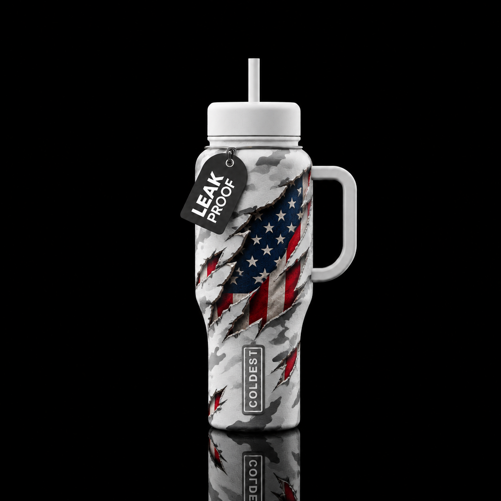Red white and camo water bottle design