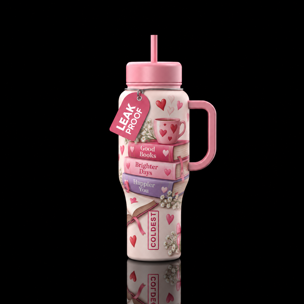 Valentines themed books on a pastel color scheme. ... water bottle design