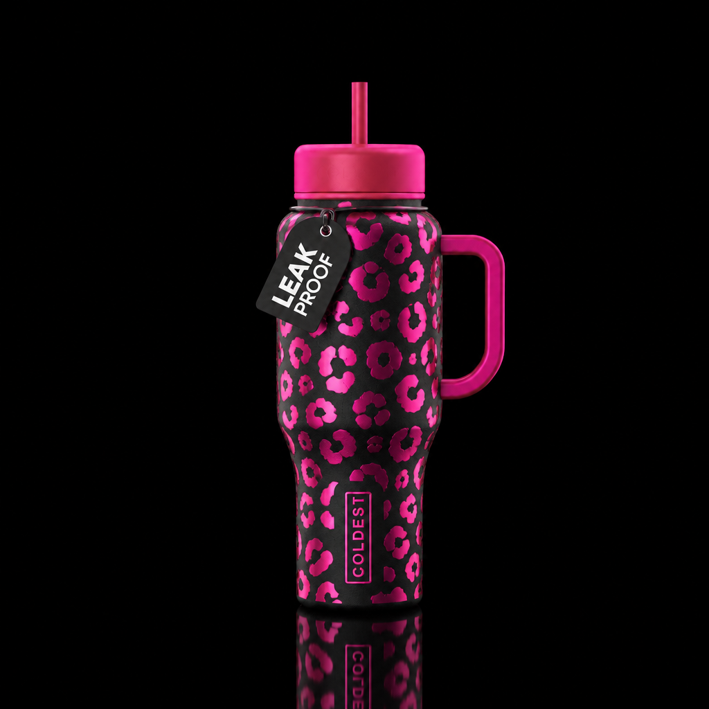 Lack matte background with mirror finish neon pink... water bottle design