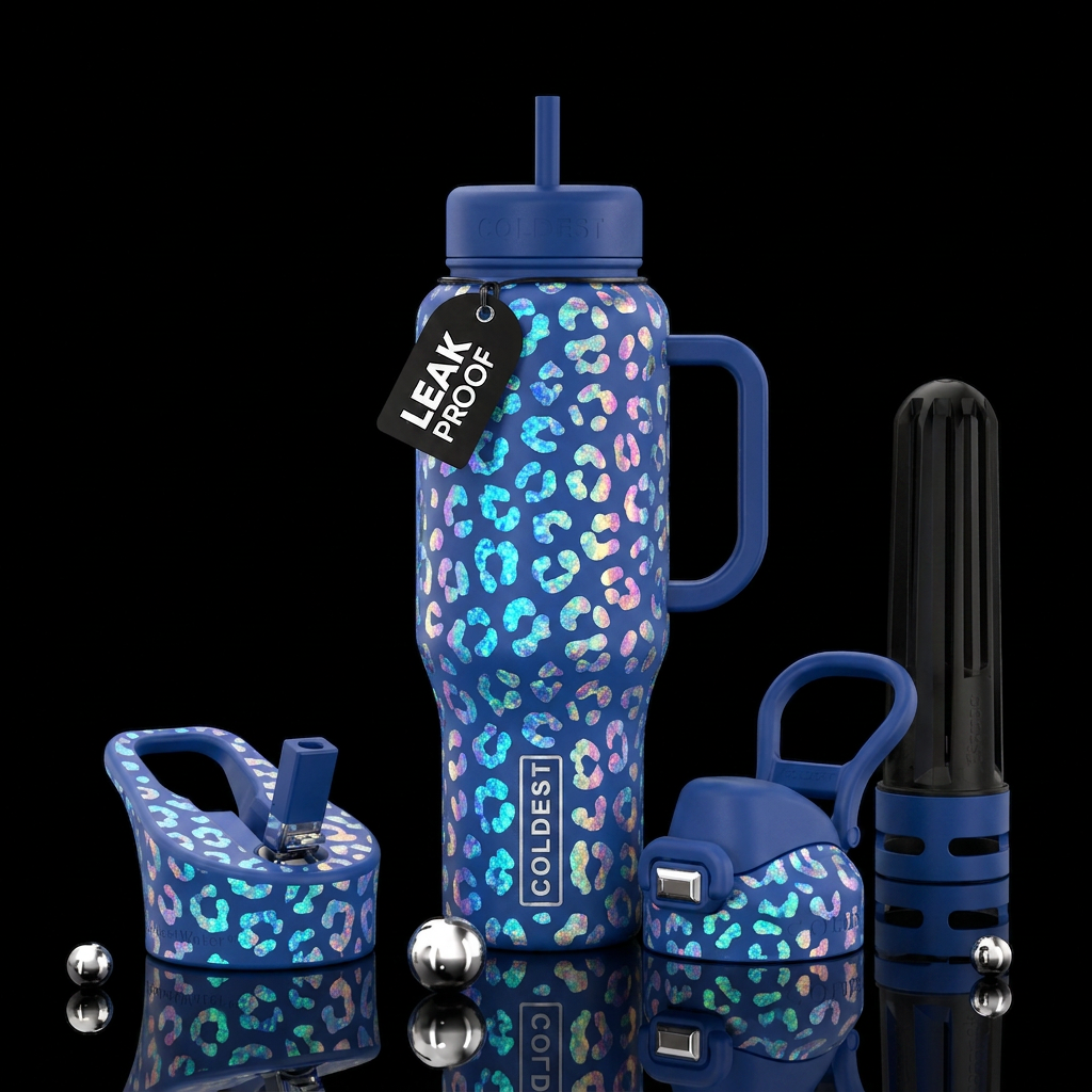 Blue leopard water bottle design