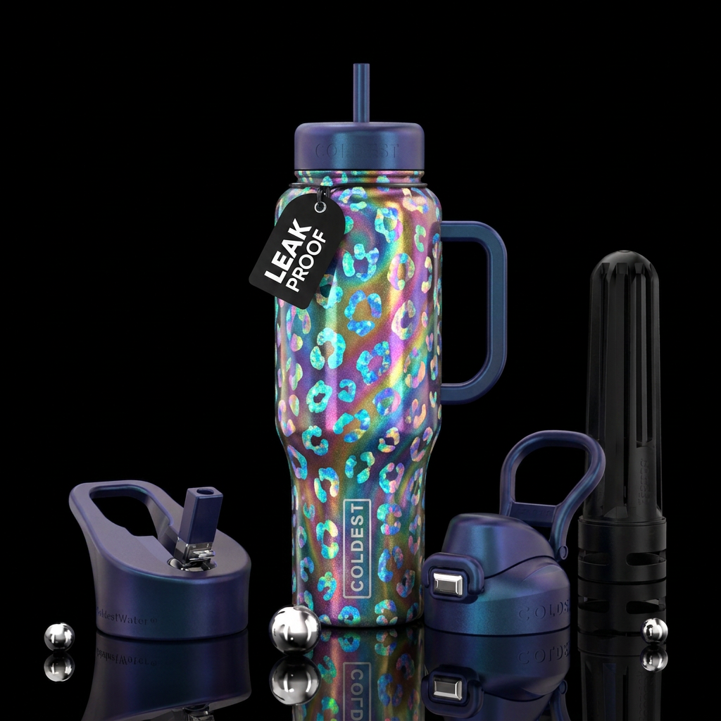 Rainbow Leopard water bottle design