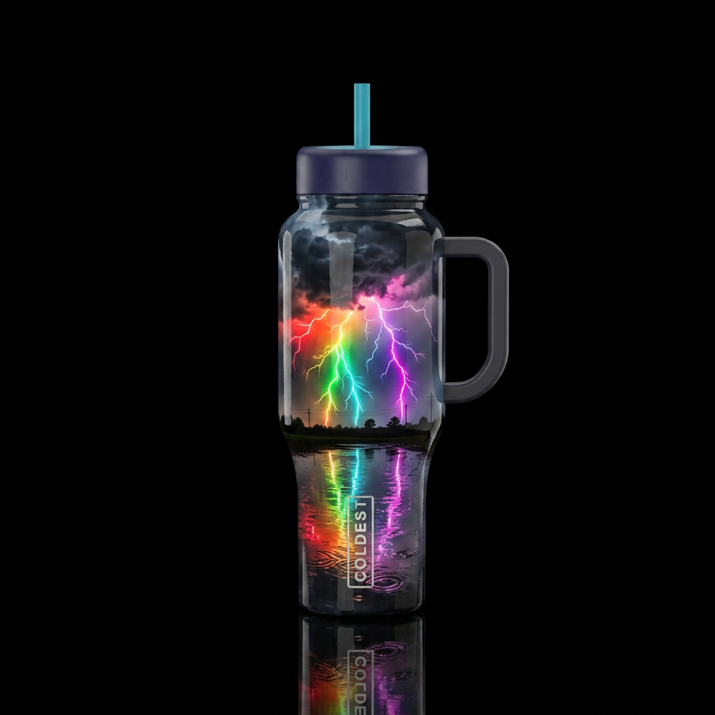 Rainbow lightning water bottle design