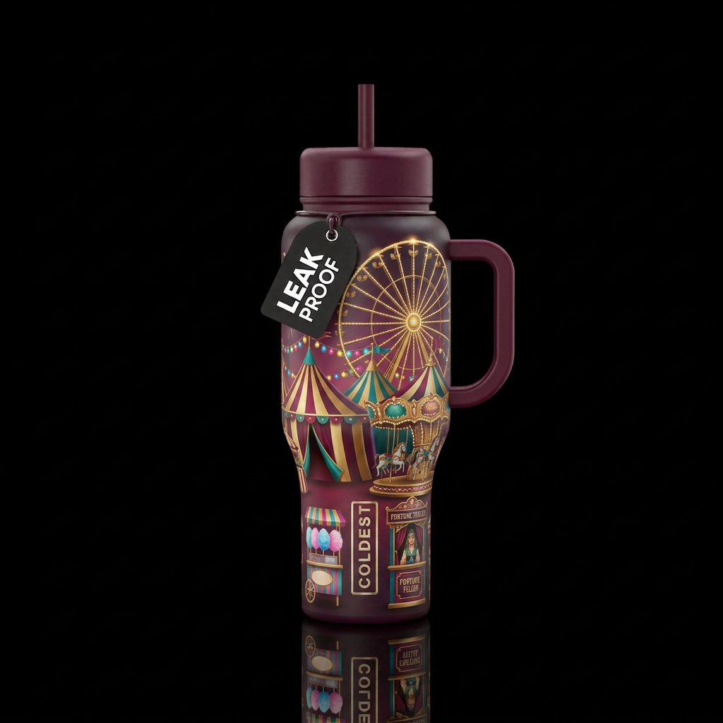 A luxurious old-fashioned carnival with a glowing ... water bottle design