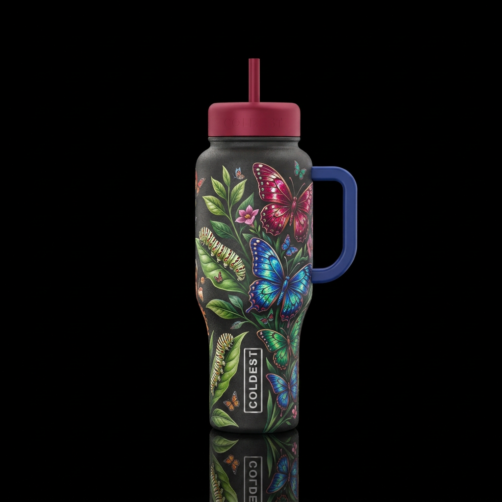 Butterfly Metamorphosis water bottle design