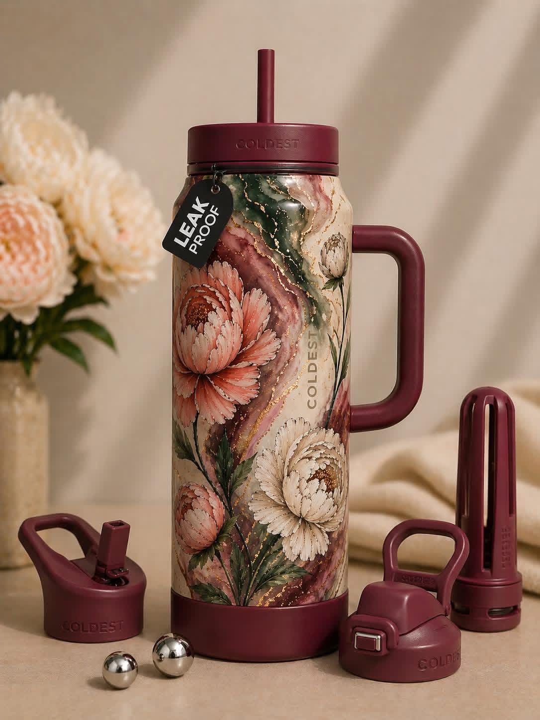 Peony water bottle design