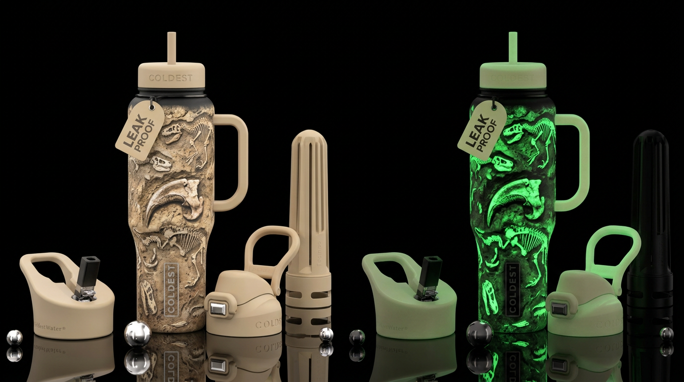 Glowie Fossils water bottle design