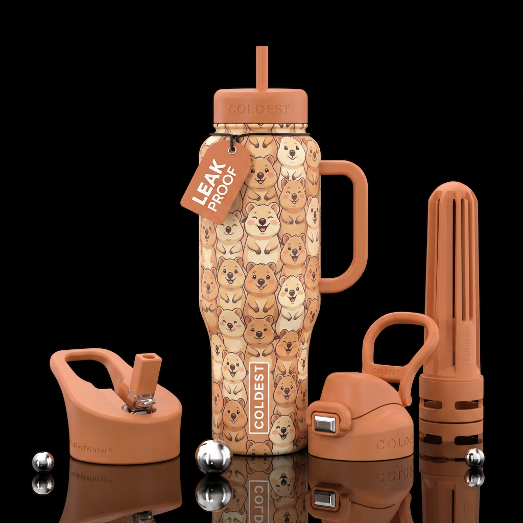 Different kinds of happy smiling baby Quokkas spre... water bottle design