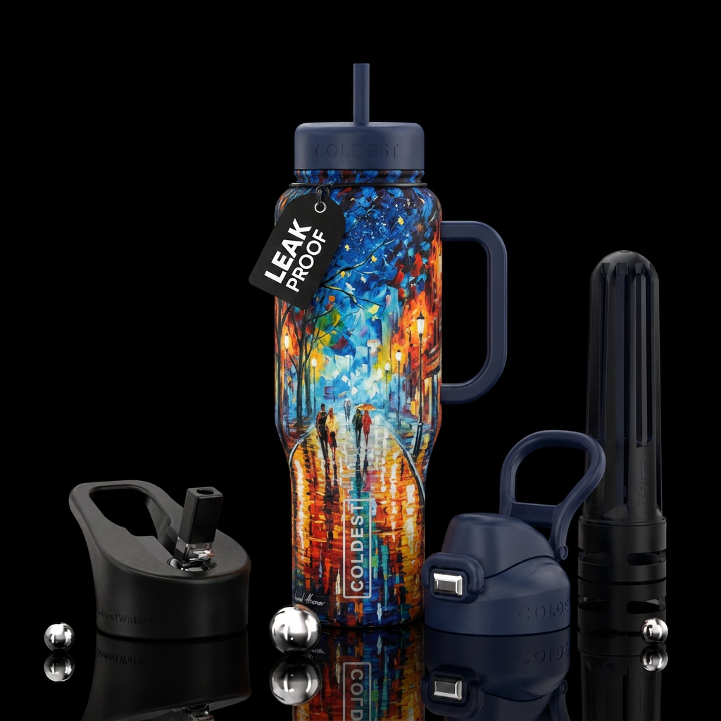 Leonid Afremov’s “Colorful Night” painting with na... water bottle design