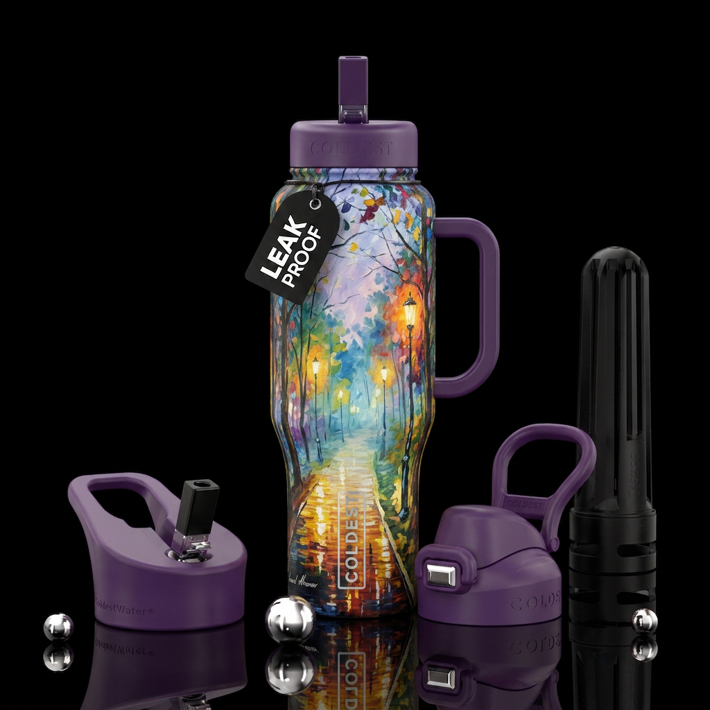 Leonid Afremov’s “Enchanted Forest Path” painting ... water bottle design