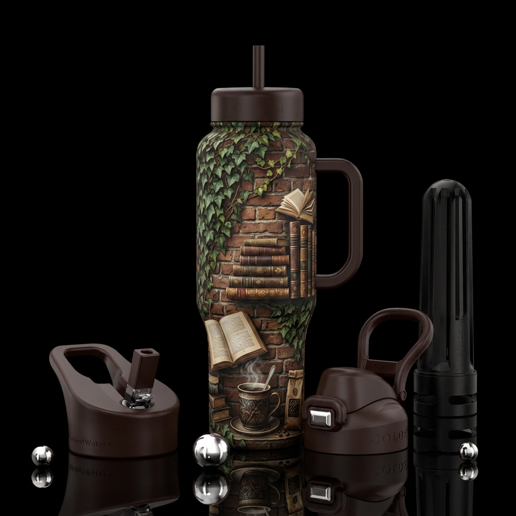 Vines up a brick wall, inside a coffee shop corner... water bottle design