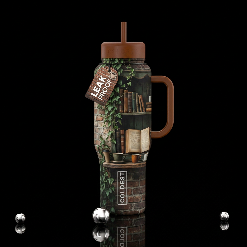 Vines up a brick wall, inside a coffee shop corner... water bottle design