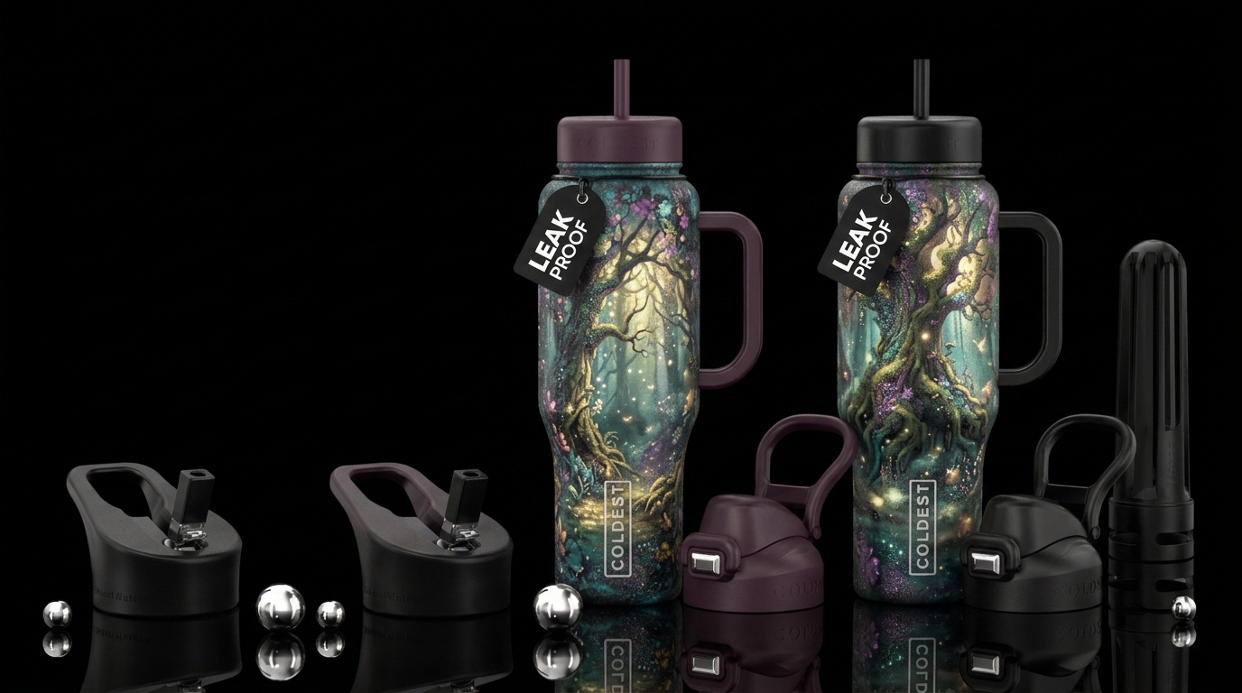 Fairytale sparkly painting of enchanted forest wit... water bottle design
