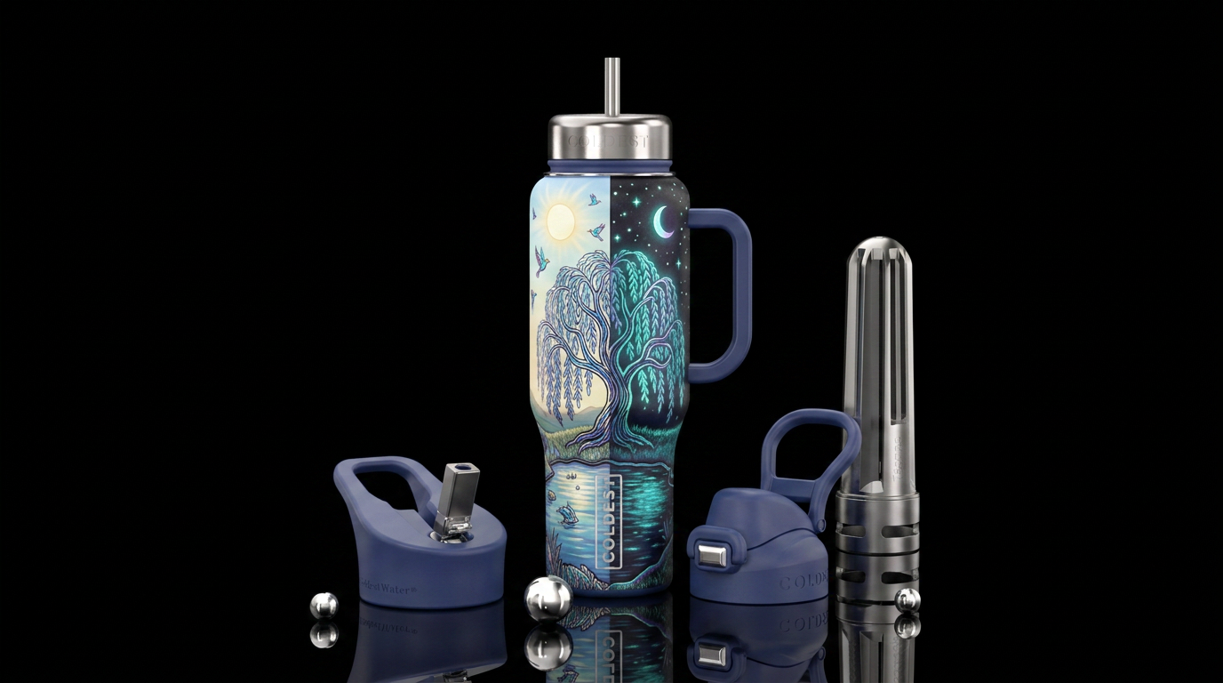 Ying yang design of night and day, both day and ni... water bottle design