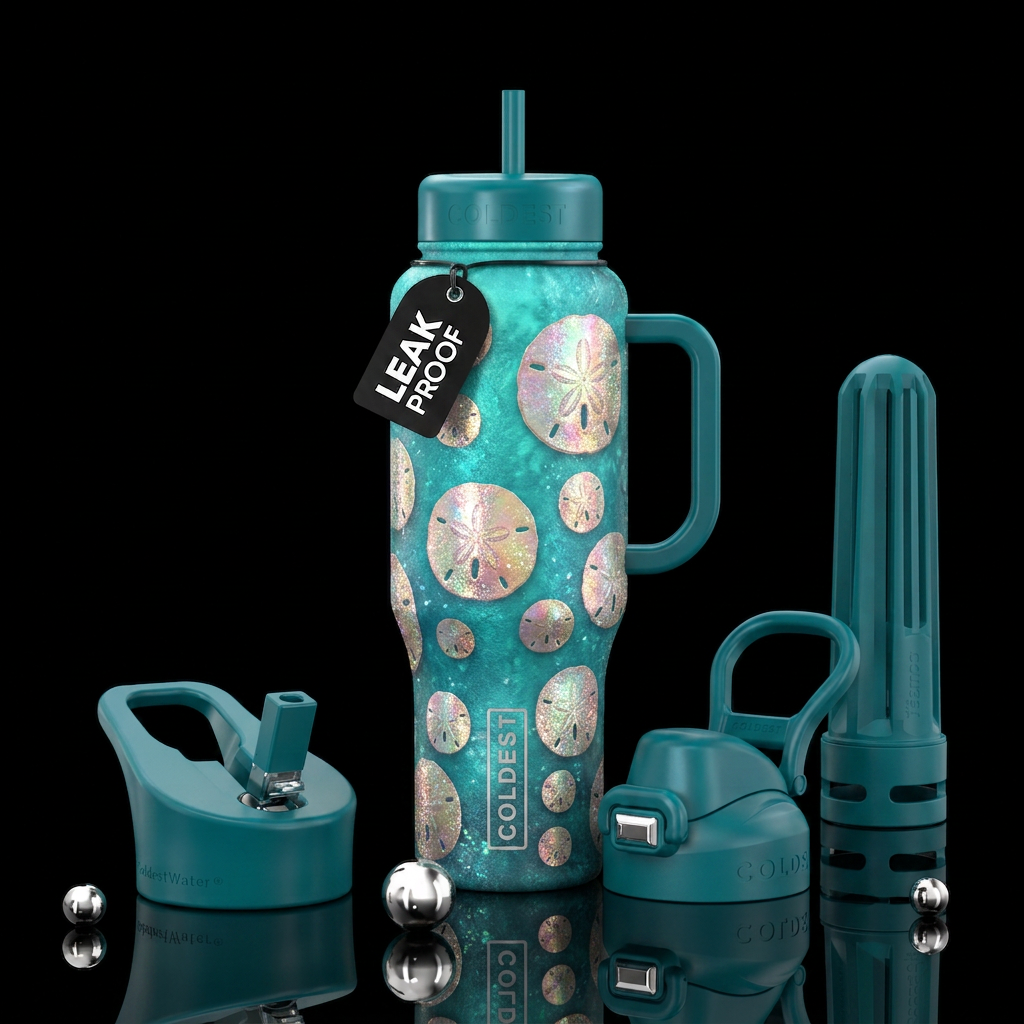 Aquamarine underwater with iridescent sand dollars... water bottle design