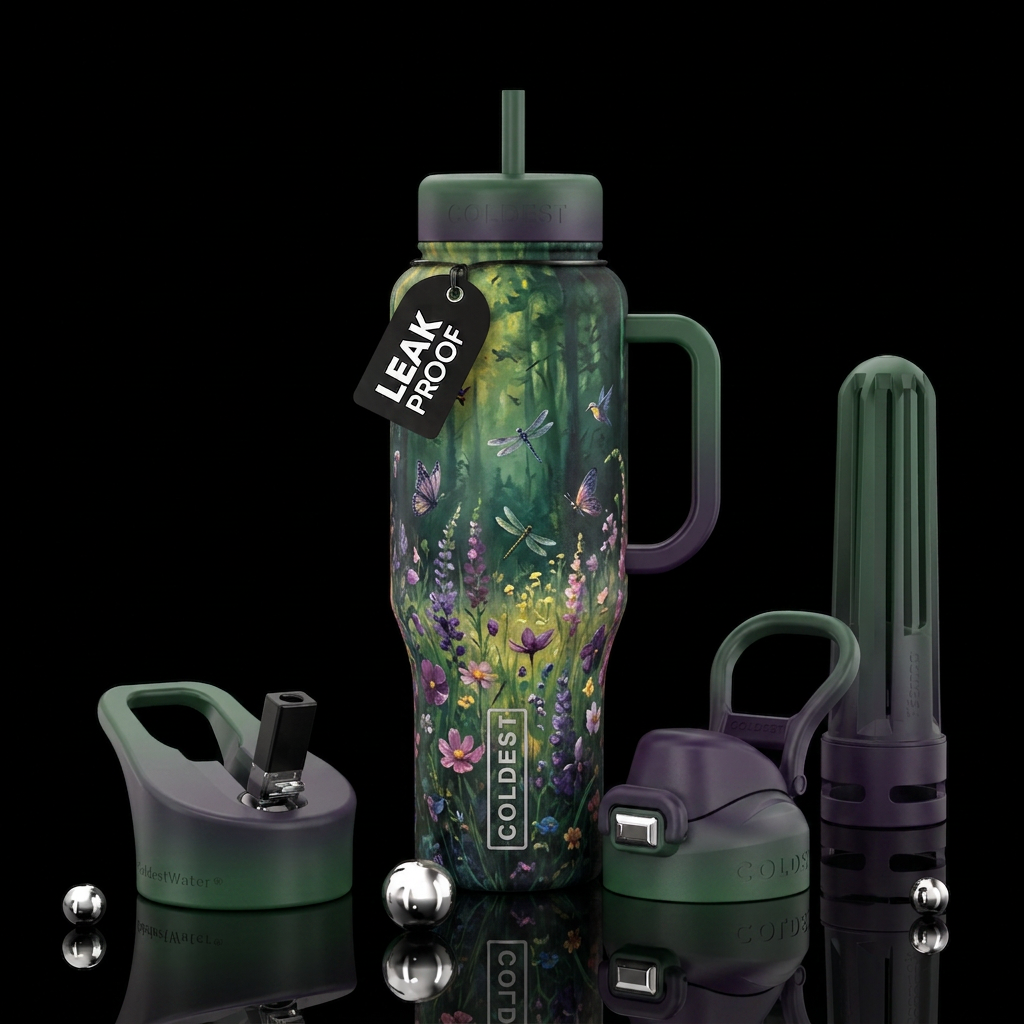 Impressionist painting of enchanted wildflower gar... water bottle design