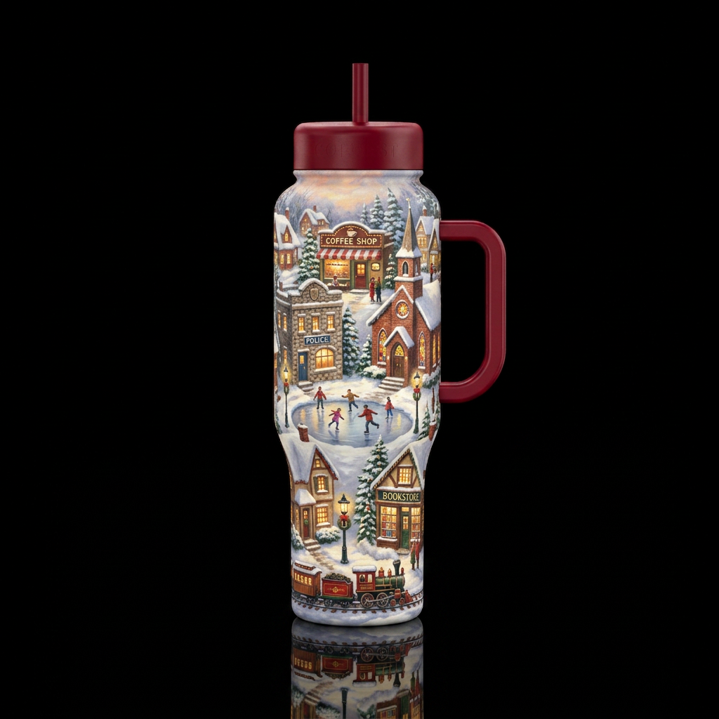 Vintage Christmas Village water bottle design