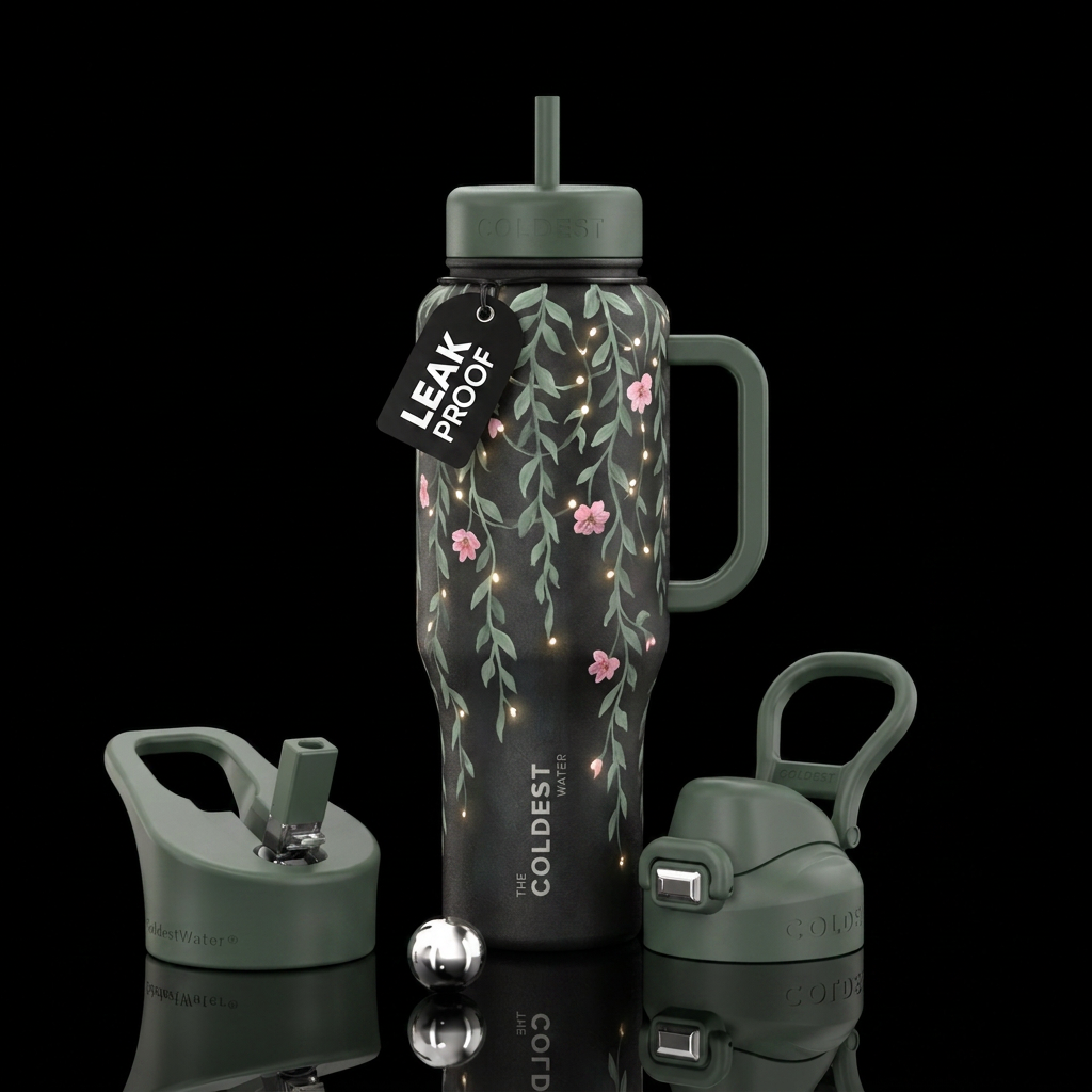 Hanging sage green vines starting from top of the ... water bottle design