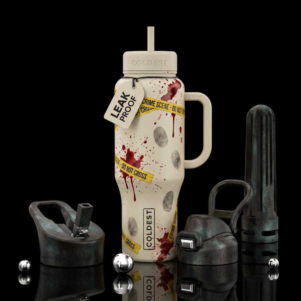 True crime water bottle design