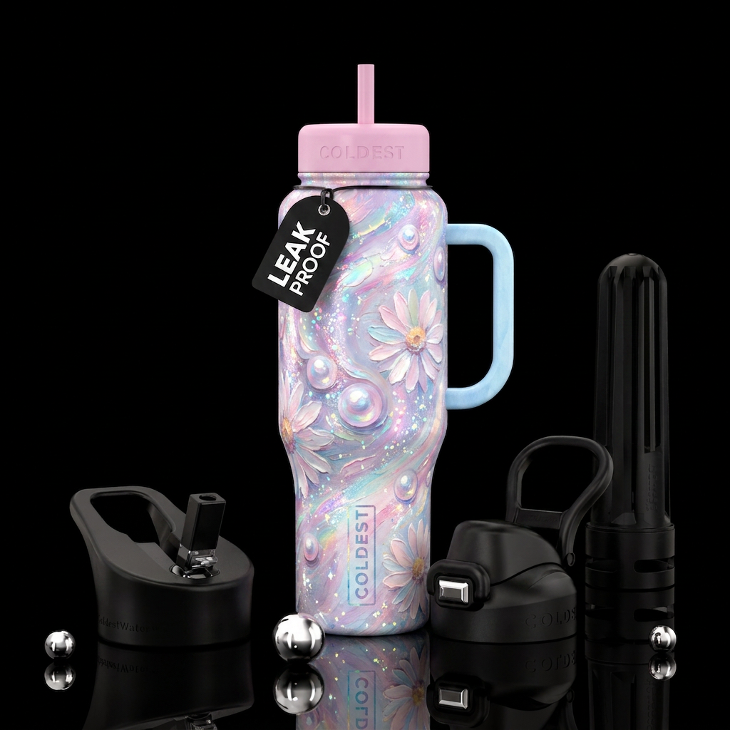 Pearls and Daisies water bottle design
