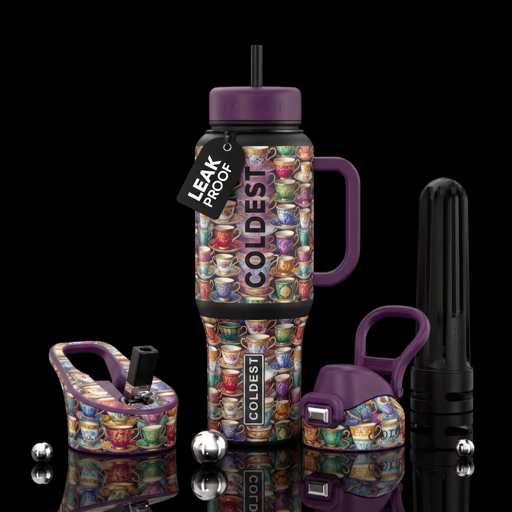 Cup of cups with a fancy cup water bottle design