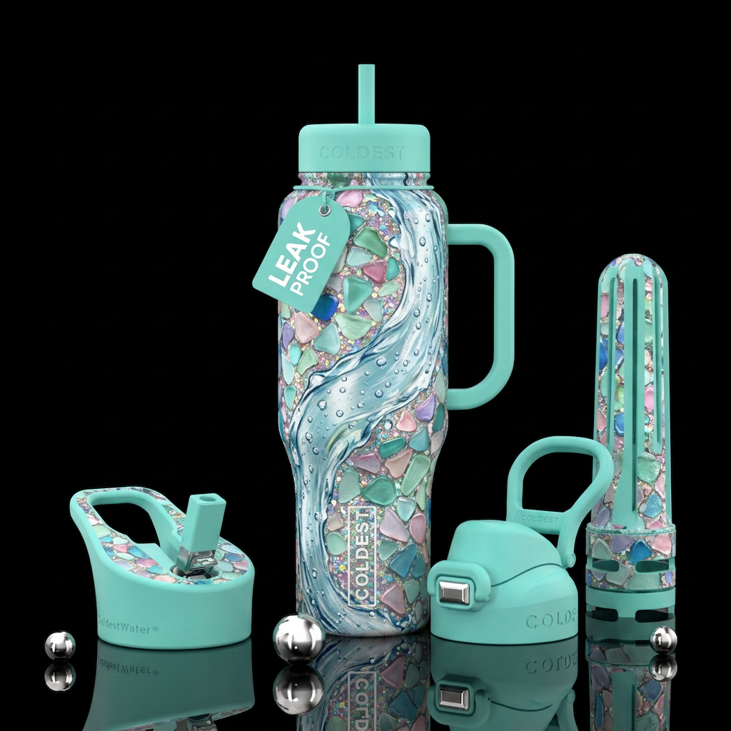 Beach glass stream water bottle design