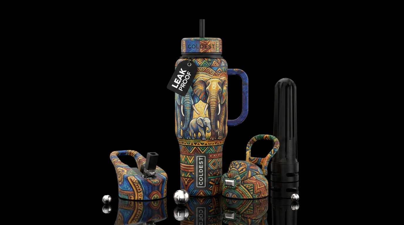 African designed abstract elephant family with mom... water bottle design