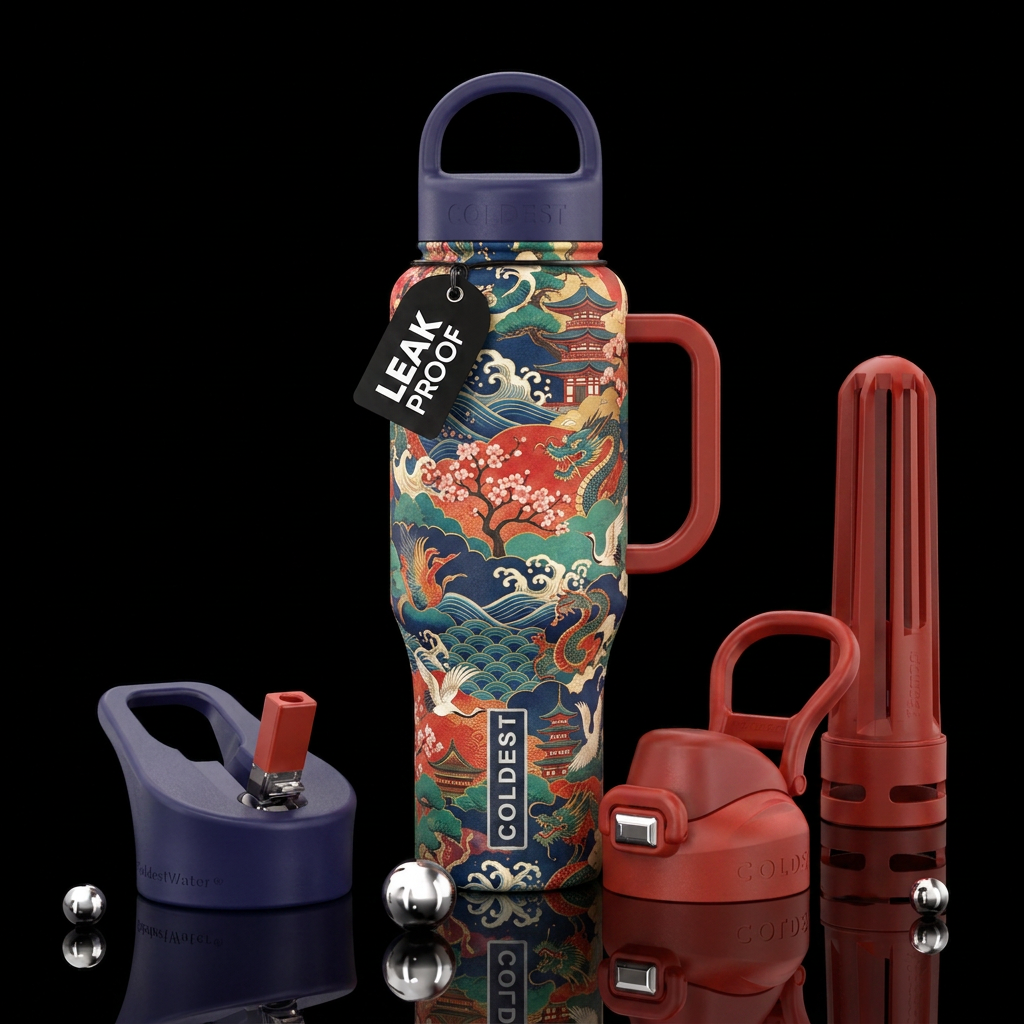 Japanese art design horizontally staggered all ove... water bottle design