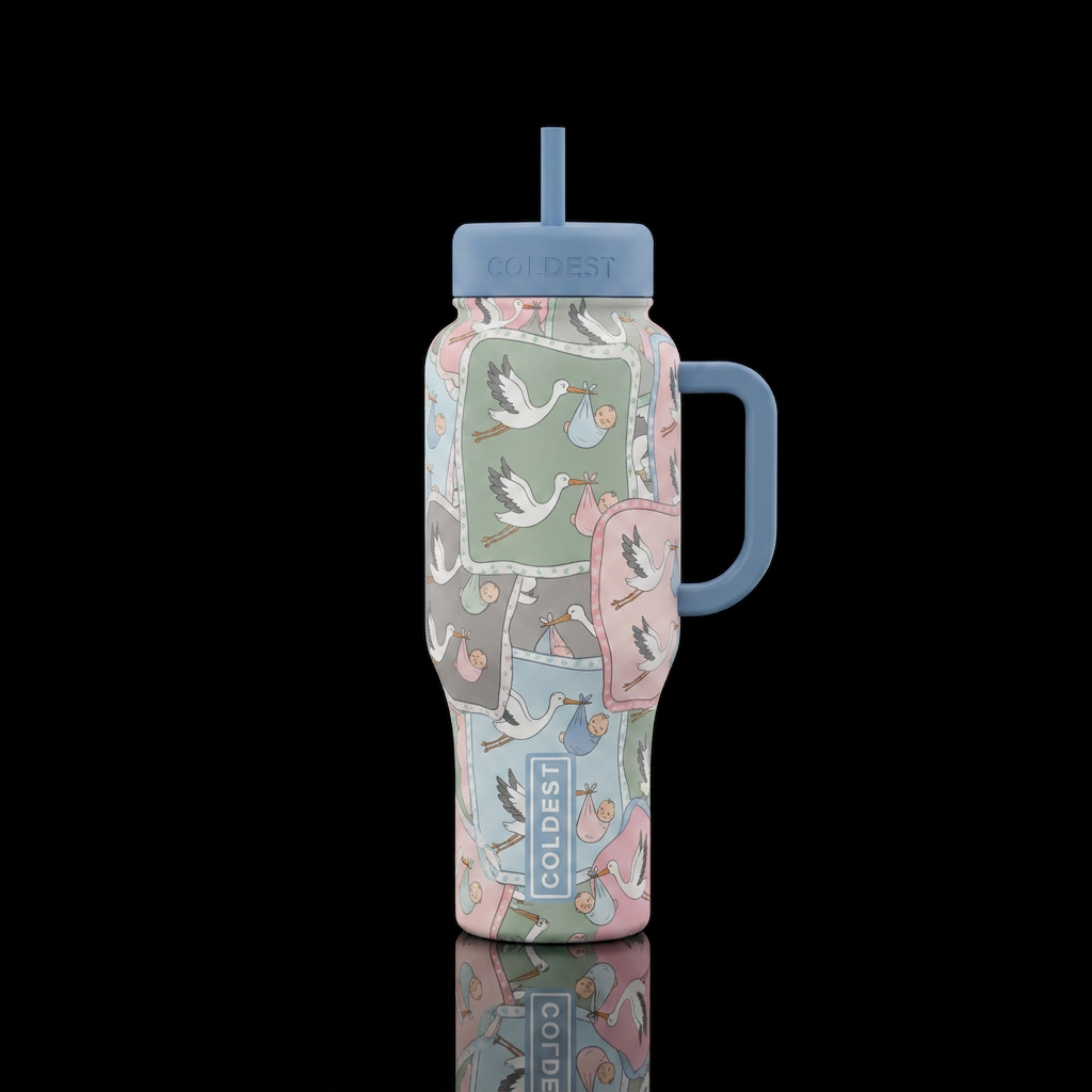 This colorful and playful newborn-themed bottle fe... water bottle design