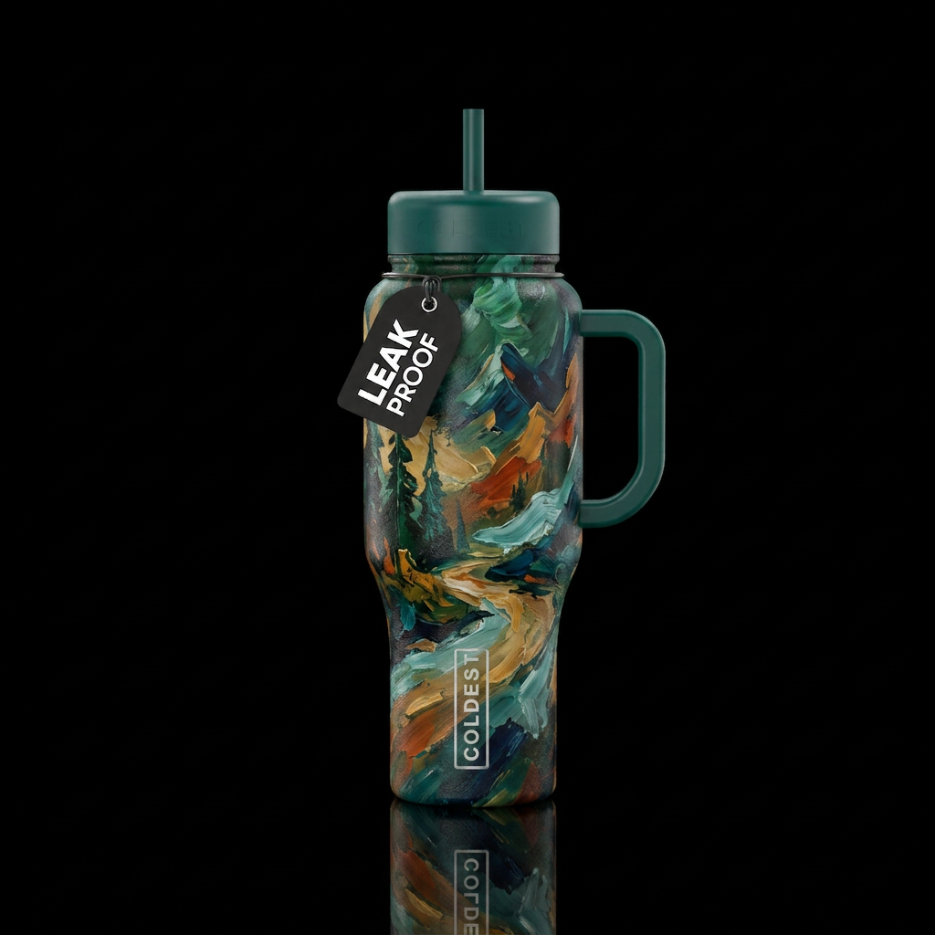 Abstract impression of adventure, moody colors tha... water bottle design