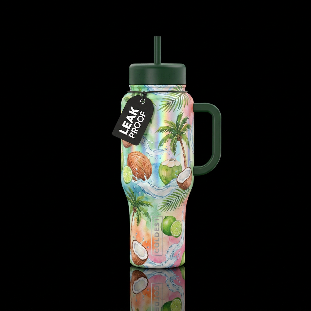 Coconut, open coconuts, coconut trees, coconut wat... water bottle design