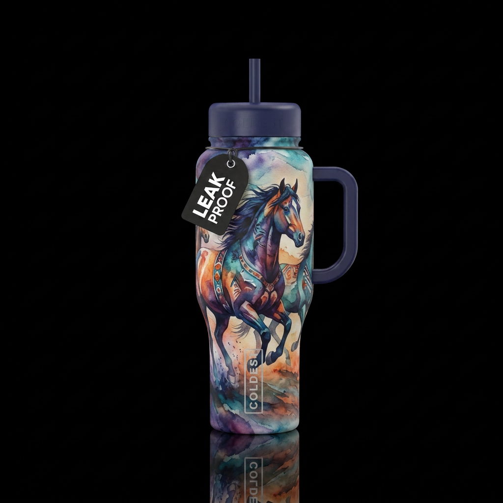 Horses galloping. Majestic, water color, moody col... water bottle design