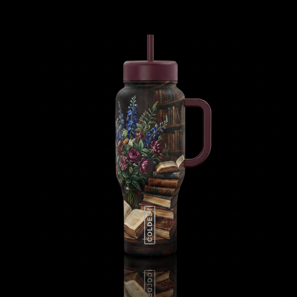 Romantic moody colors, bouquet of wildflowers and ... water bottle design