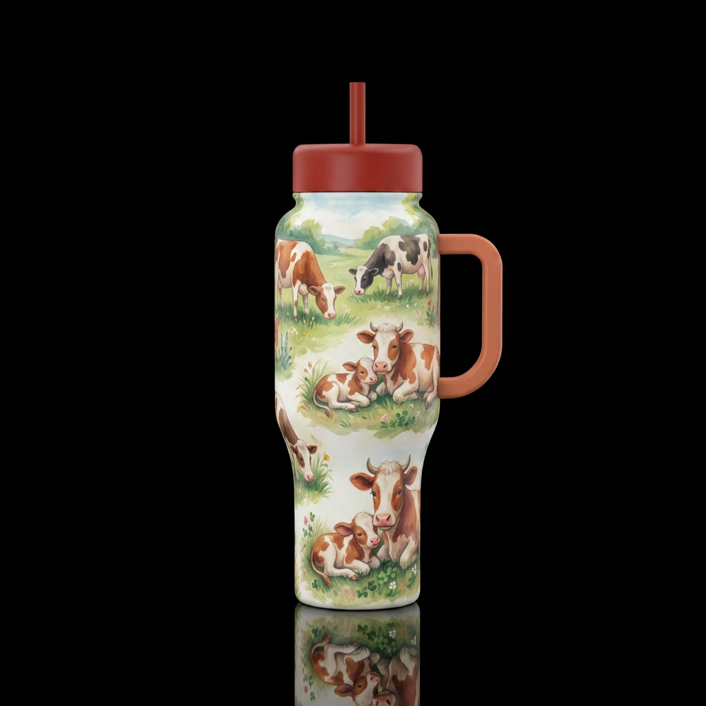 Baby cows water bottle design