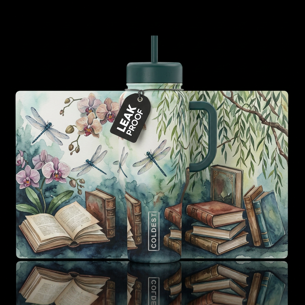 Calm reading water bottle design