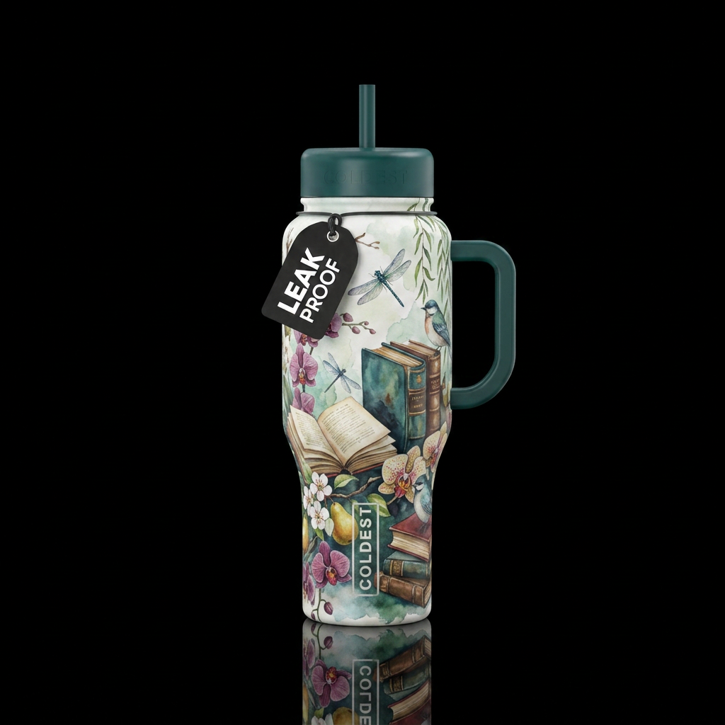 Blissful reading water bottle design