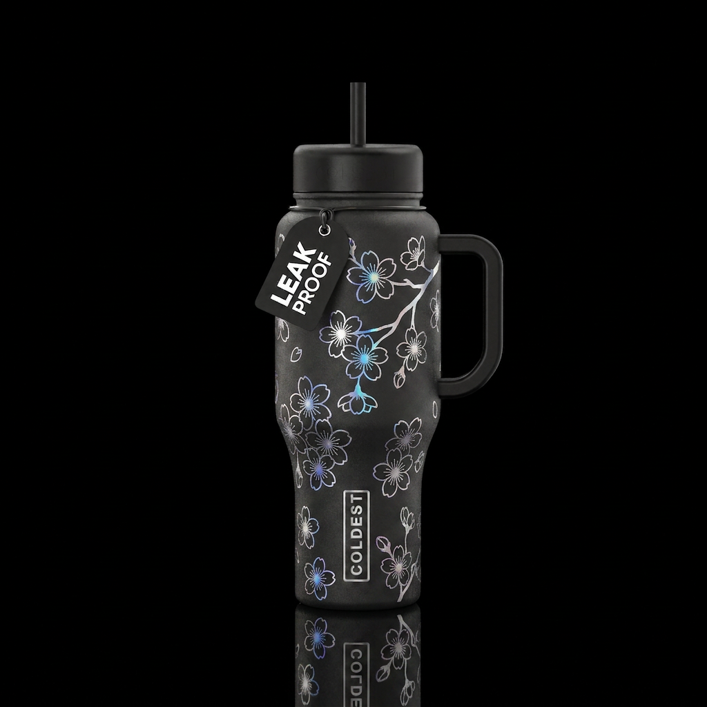 Moonlit cherry blossom water bottle design