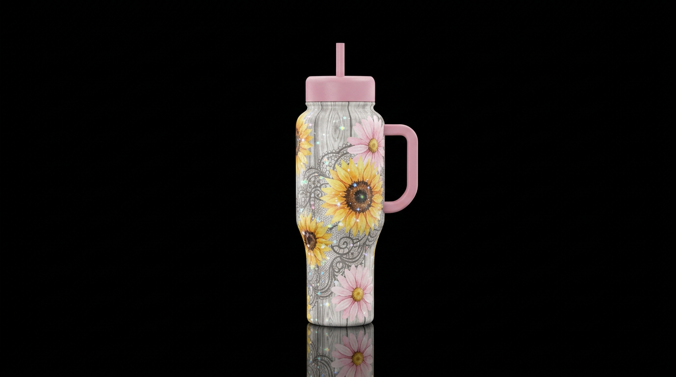 Grayish white wood grain background. Magical iride... water bottle design