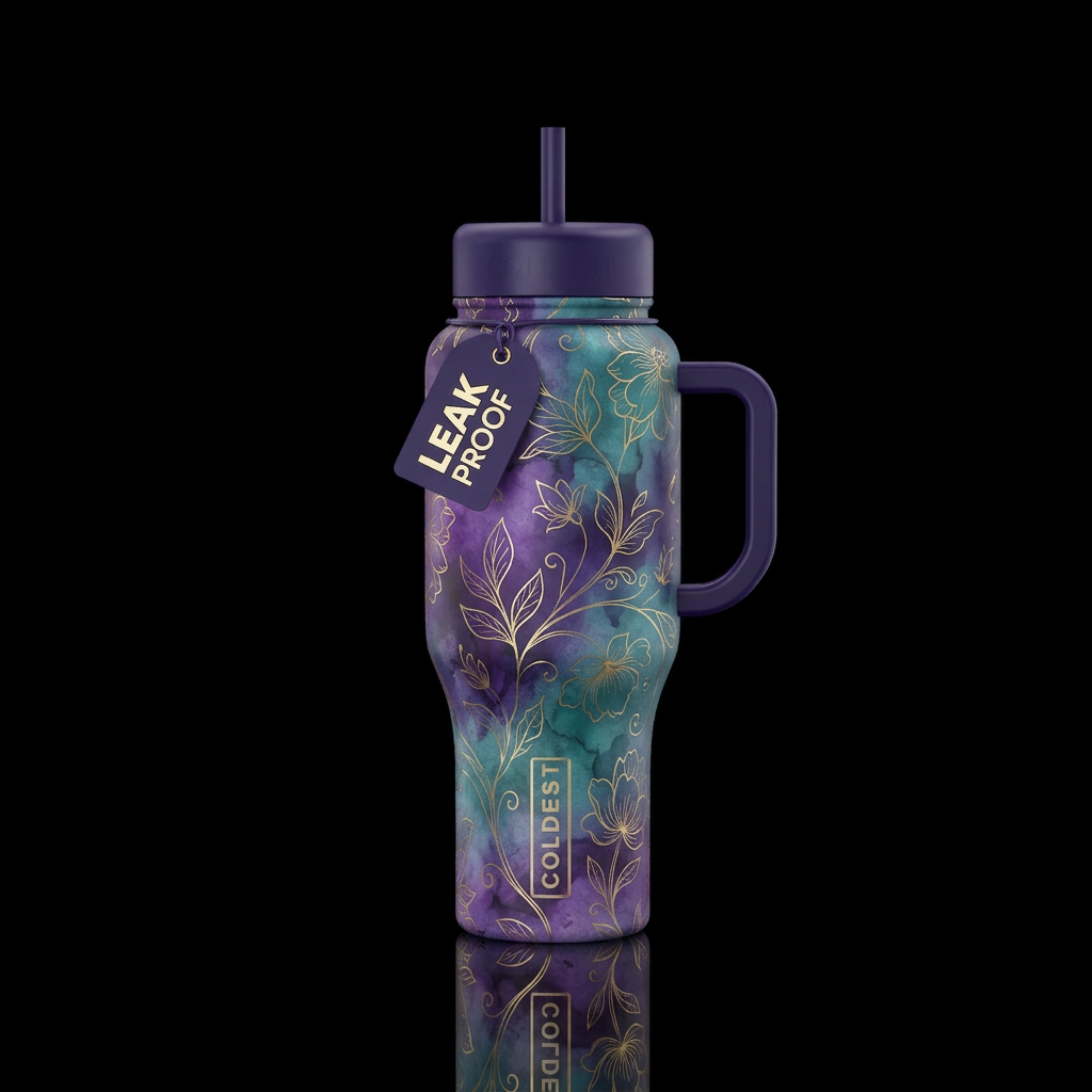 Fancy gold swirl designs with thin gold outlines o... water bottle design