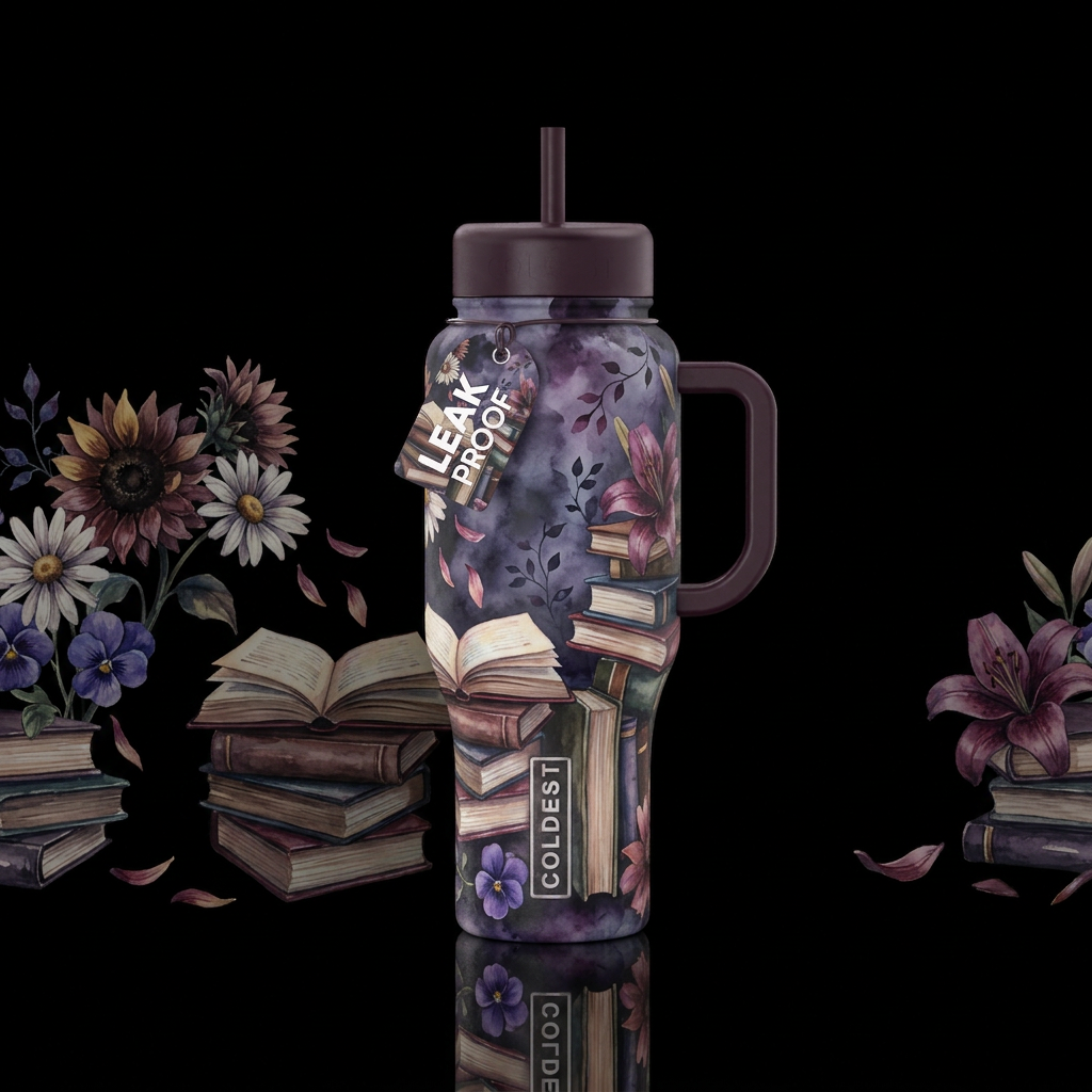Devoted reader water bottle design