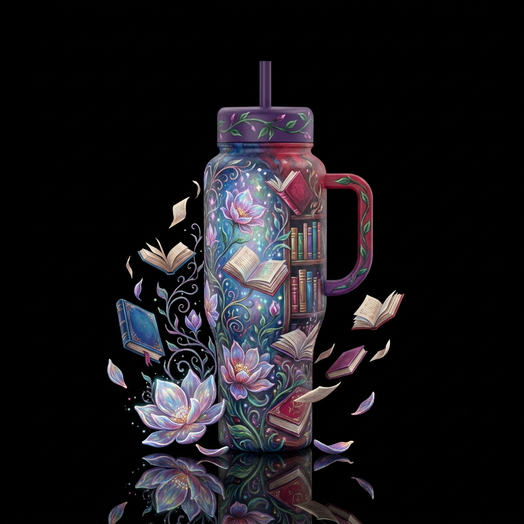 Enchanted flower with petals falling from flower, ... water bottle design
