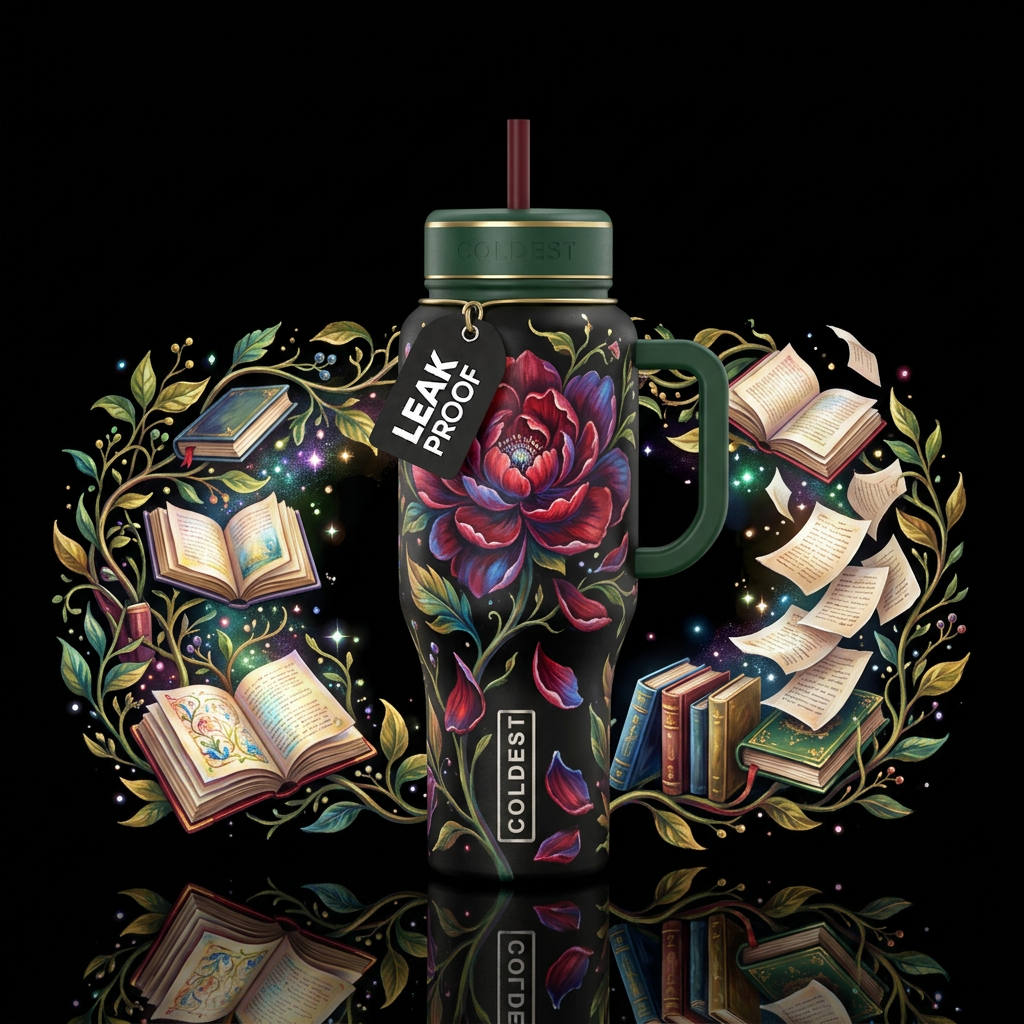Enchanted flower with petals falling from flower, ... water bottle design