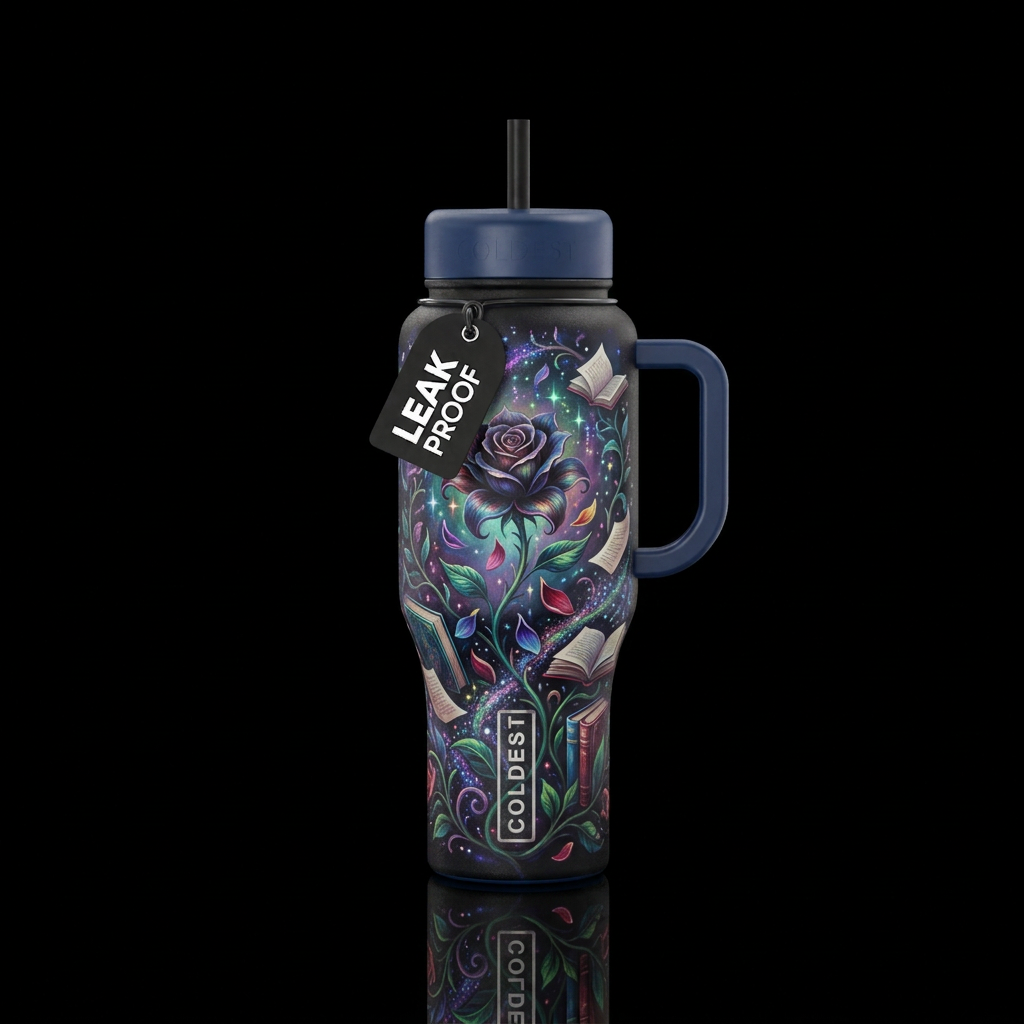 Enchanted flower with petals falling from flower, ... water bottle design