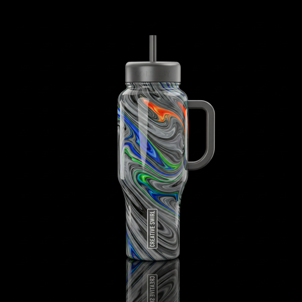 Oil and water mixed together swirls grey and black... water bottle design