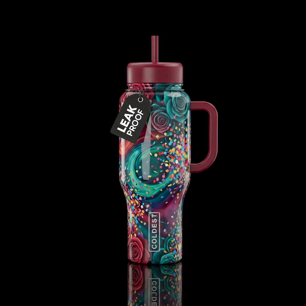 Roses that burst into confetti - oil and water swi... water bottle design