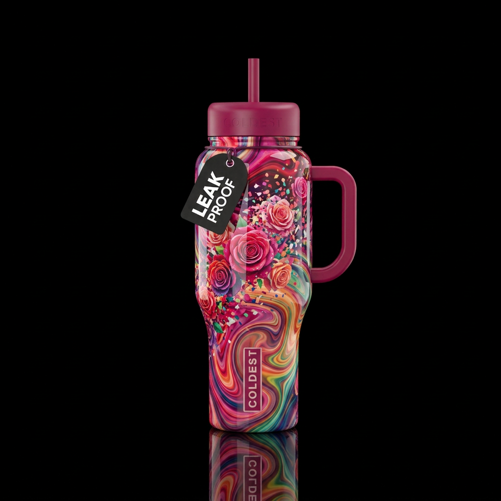 Roses that burst into confetti - oil and water swi... water bottle design