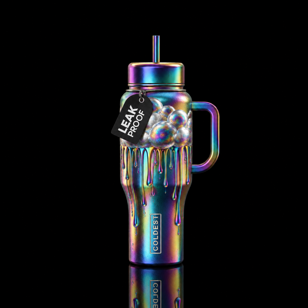 Metallic puffy cloud going around the whole bottle... water bottle design