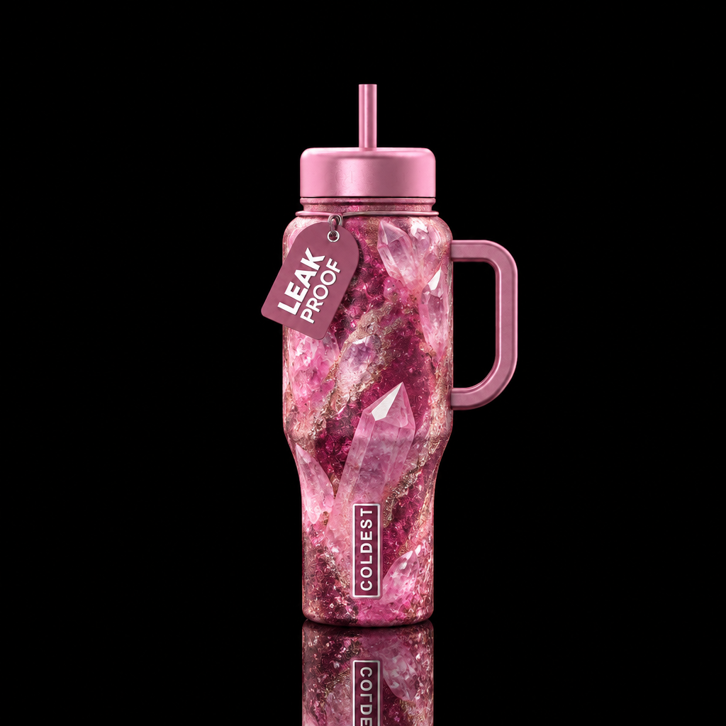 Pink crystals with a metallic dust dark and light ... water bottle design