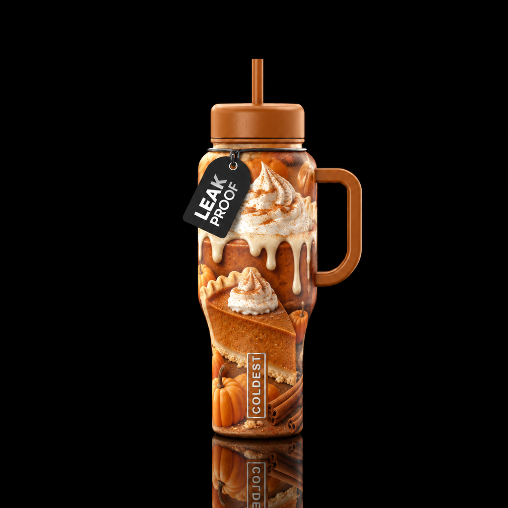 Pumpkin pie with whipped cream dripping water bottle design