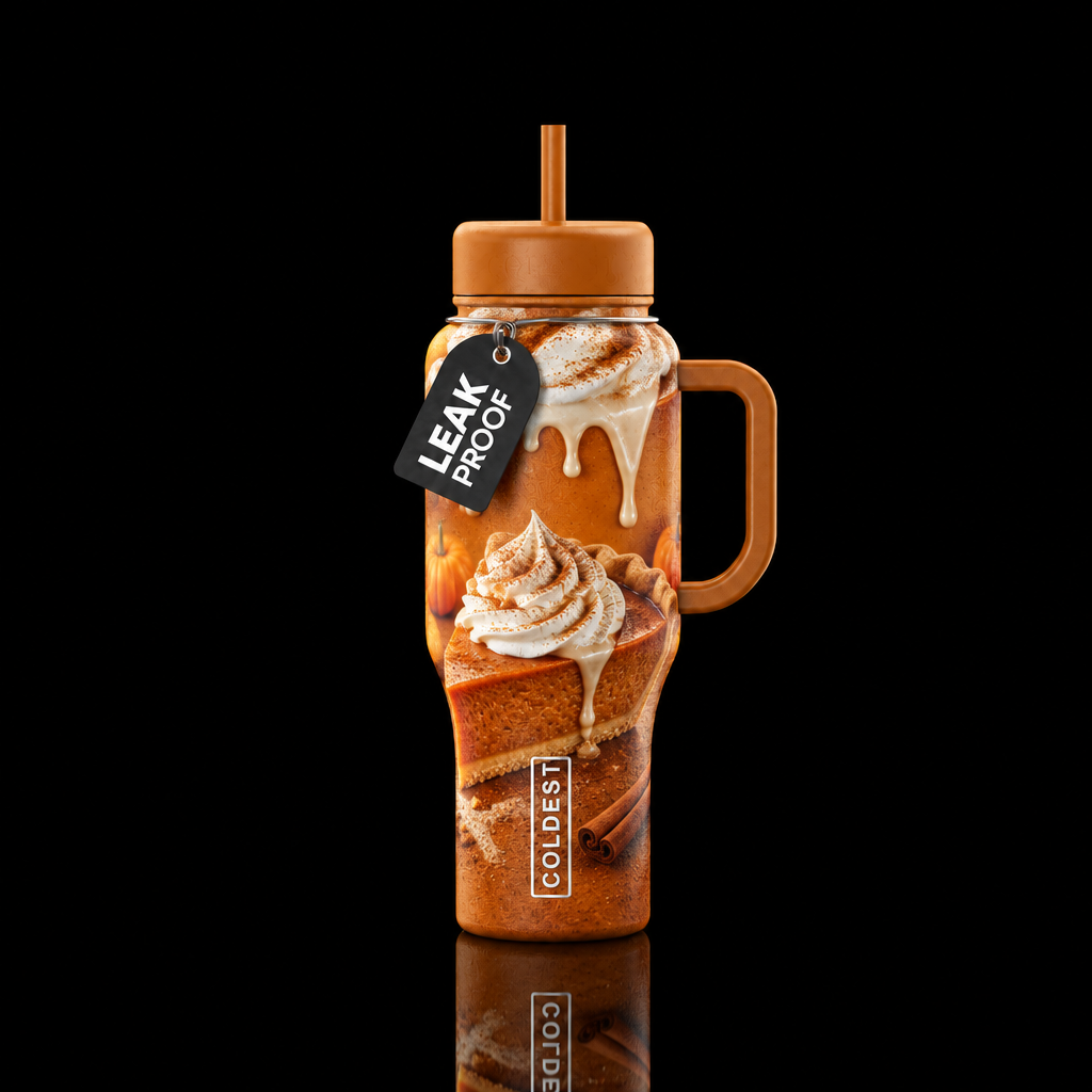 Pumpkin pie with whipped cream dripping water bottle design